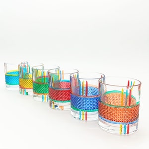 Set of 6 Tumbler Diamonds Multicolor – Hand-Painted Crystal, Venetian Style