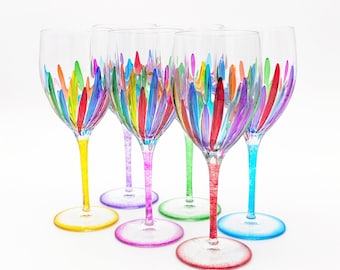 Set 6 Tulips goblets cl.50 multicolor crystal hand painted Murano style Venice