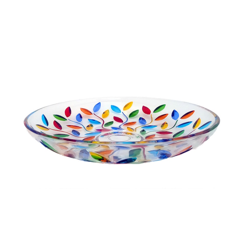 Laurus plate 330 multicolor hand-painted crystal Murano style Made in Italy