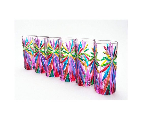 Set of 6 Oasis Drinking Glasses 36 Cl  Multicolored Crystal, Hand-painted   Murano Style, Venice - Etsy Ireland