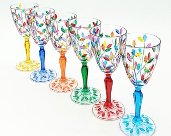 set 6 Laurus stemware 23 cl multicolor Murano style