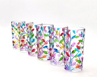 Set of 6 Laurus Highball Glasses – 36 cl Hand-Painted Crystal, Murano Style, Venice
