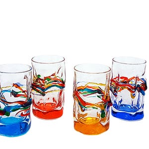 Set of 6 liquor glasses  2,37 fl oz Source multicolor hand-painted crystal Murano style Venice