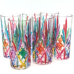 Set 6 Bicchierini Da Liquore Perle D'Arte - Vetro Dipinto A Mano Stile Murano, Colori Vivaci, Capacità 8,5 Cl, Lavabili In Lavastoviglie