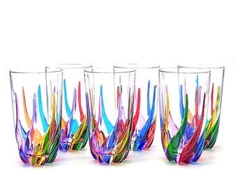 set 6 drink glasses Trix cl.47 multicolor crystal handpainted Murano style Venice