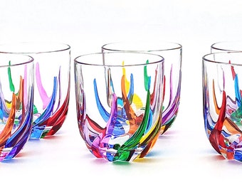 set 6 tumbler Trix cl. 40 crystal hand painted Murano style Venice