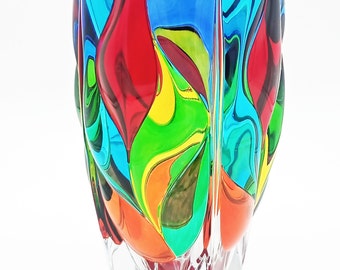 Sunset crystal vase hand painted Murano style Venice