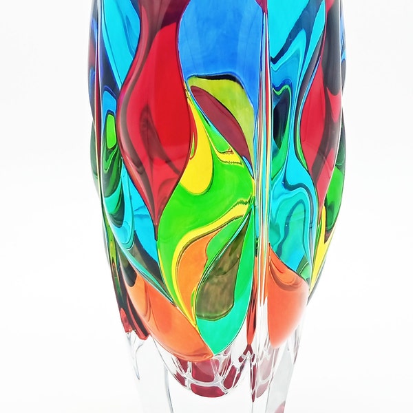 Sunset crystal vase hand painted Murano style Venice