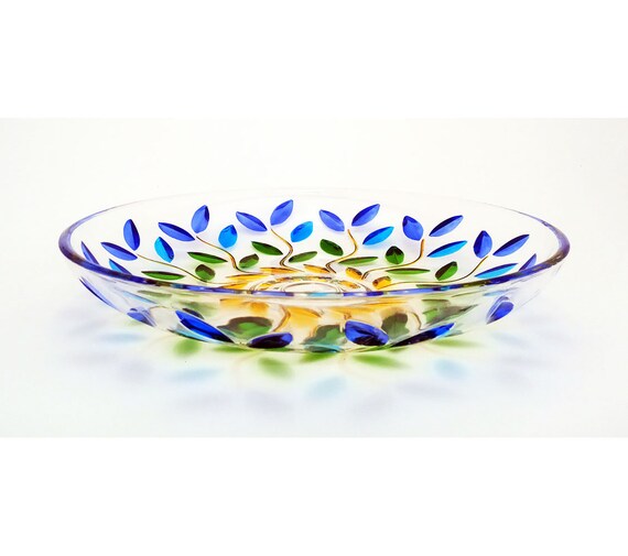 Laurus plate 330 multicolor hand-painted crystal Murano style Made in Italy