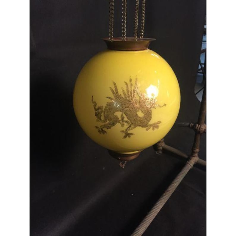 Stunning Yellow Pendant Light With Dragon And Fleur De Lis