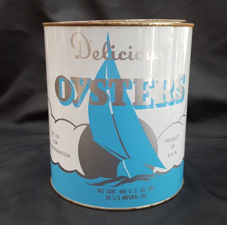 Vintage Delicious Oysters 1 Gallon Tin Can From Montross Etsy