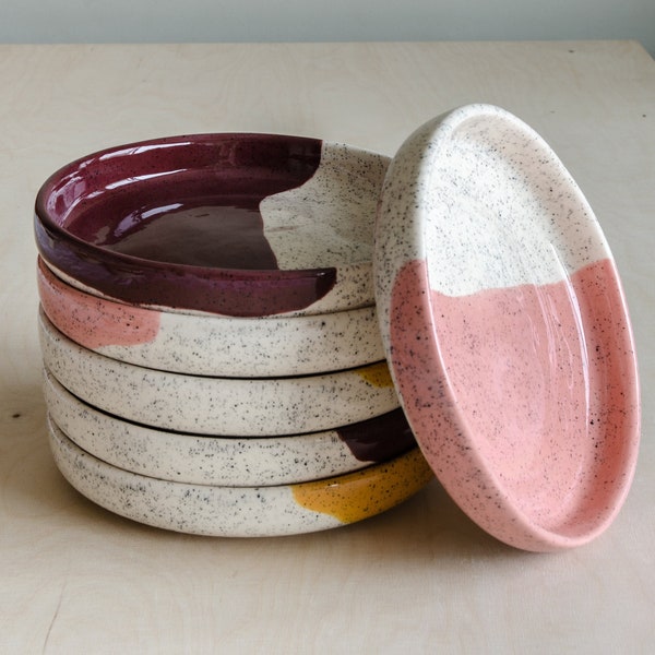 Deep plate - speckles of color - handmade - ceramic - made to order