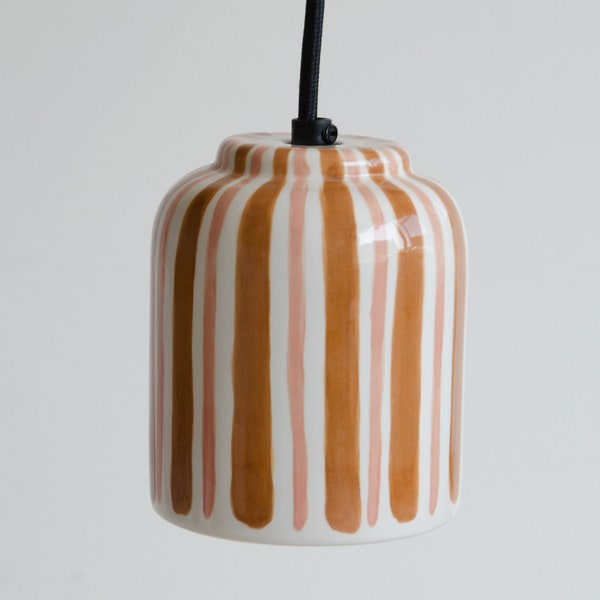 Hanging lamp - stripe peach/brown - handmade - ceramic
