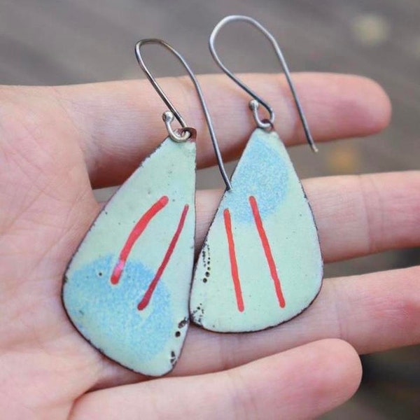 Blue Enamel Earrings Etsy