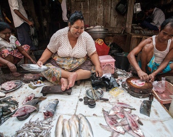 Street Photography, Fine Art Print,People of Myanmar, Fish, Market, Yangon, Wall Art, Travel Photography, Maadat, 4x6,8x12,12x18,16x24,20x30