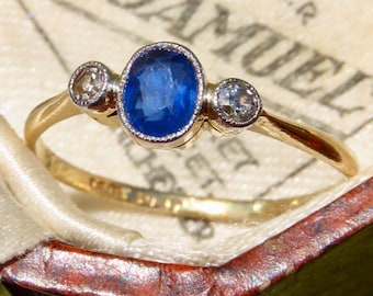 Art Deco Sapphire and Diamond Trilogy Ring set in 18ct Yellow Gold & Platinum