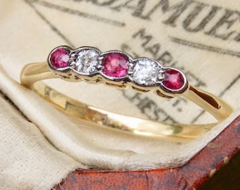 Art Deco Ruby Diamond Ring 18ct Gold Platinum – Antique Jewelry Gift