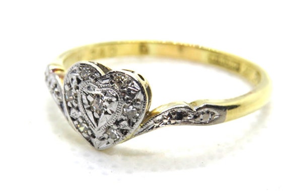 Art Deco Diamond Love Heart Ring ~ set in 18ct Yel