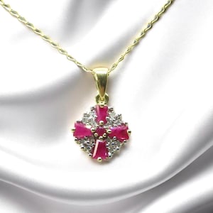 Vintage Ruby and Diamond Cross Pendant: 9ct Yellow Gold Necklace