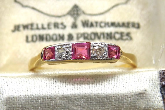 Art Deco Ruby and Diamond Ring ~ set in 18ct Yello