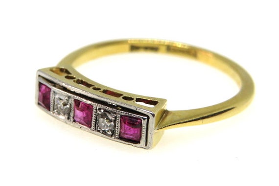 Art Deco Ruby and Diamond Ring ~ set in 18ct Yello