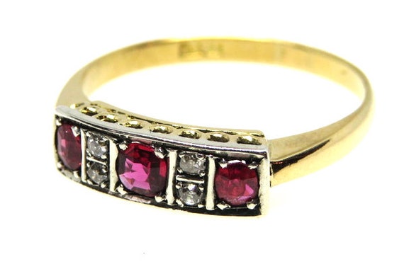 Art Deco Ruby and Diamond Ring ~ set in 18ct Yello
