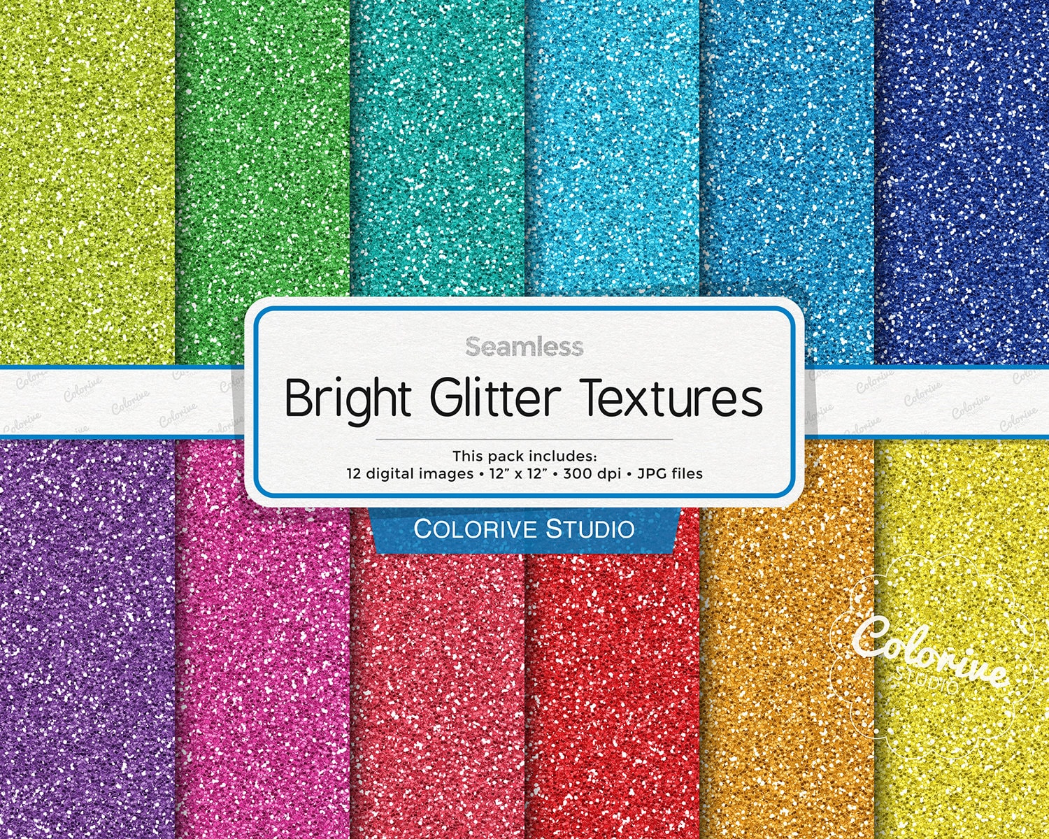 Rainbow Glitter Digital Paper Pack, Bright Glitter Backgrounds ...
