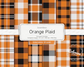 Orange Plaid digital paper, plaid, tartan, buffalo, check, checkered, lumberjack, gingham, background scrapbook papers (Instant Download)