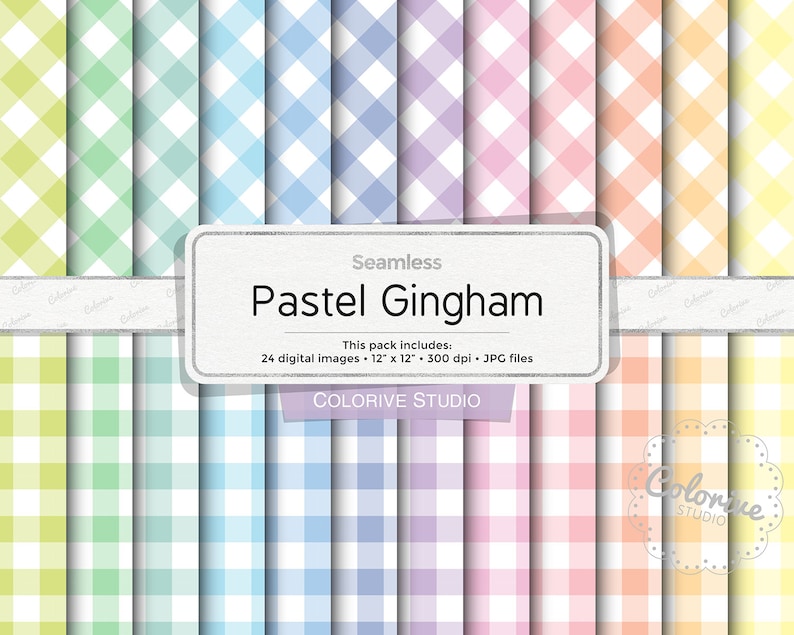 Pastel Gingham Digital Paper: Rainbow Scrapbook Paper (instant Download ...