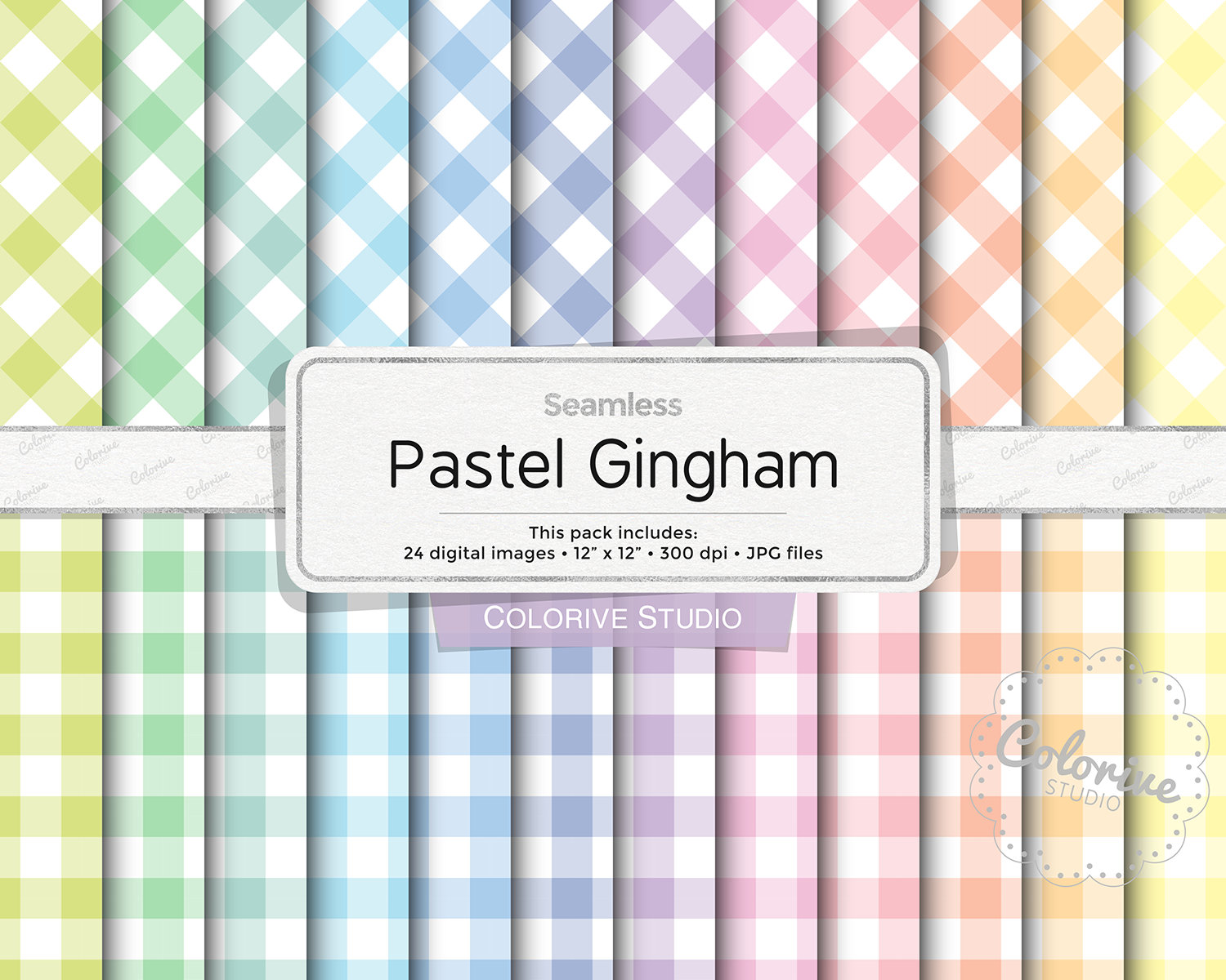 Pastel Gingham Digital Paper: Rainbow Scrapbook Paper (instant Download ...