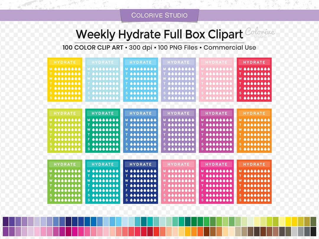 100 Hydrate Full Box Planner Clipart Weekly Hydrate Tracker Png ...
