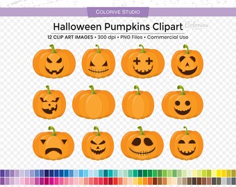 Halloween Pumpkins clipart, Halloween party fun scary pumpkin face spooky png illustration planner stickers personal and commercial use