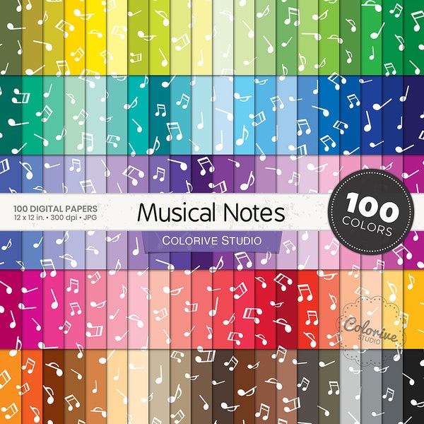 Musiknoten digitales Papier 100 Regenbogenfarben Spaß Musiknoten Muster heller pastell Hintergrund druckbar Scrapbook Papiere kommerzielle Nutzung