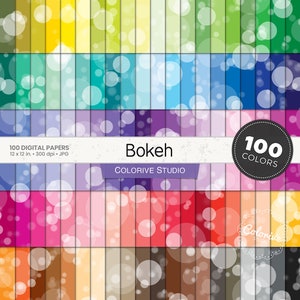 Carta digitale bokeh, 100 colori dell’arcobaleno, cerchio, sfondo, modello, pastello, luminoso, stampabile, album, carta, uso commerciale