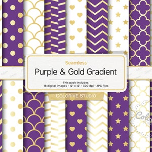 Purple, White & Gold digital paper, white and gold, purple and gold gradient, background patterns, scrapbook papers (Instant Download)