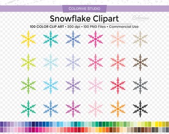 100 Snowflake clipart rainbow colors frozen winter snow christmas png clip art planner stickers supplies personal and commercial use
