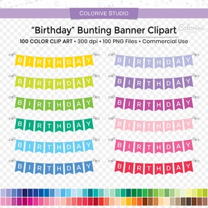 100 Cumpleaños Bunting Banner clipart colores arco iris día de nacimiento banderín banner png ilustración planificador pegatinas uso personal y comercial