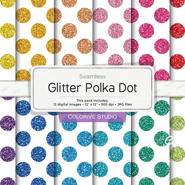 Glitter Polka Dot digital paper in pink red purple yellow blue and green glitter background textures scrapbook papers commercial use