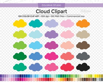 100 Cloud clipart rainbow colors fun solid color clouds simple png illustration planner stickers personal and commercial use