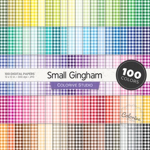 Small Gingham digital paper 100 rainbow colors small horizontal straight gingham check picnic bright pastel printable scrapbook papers