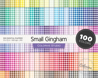 Small Gingham digital paper 100 rainbow colors small horizontal straight gingham check picnic bright pastel printable scrapbook papers