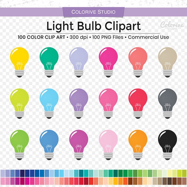 100 Light Bulb clipart rainbow colors light idea png illustration planner stickers scrapbooking personal and commercial use