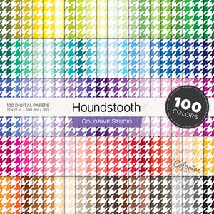 Houndstooth digitaal papier 100 regenboogkleuren witte hondentand textielpatroon heldere pastel achtergrond afdrukbare plakboekpapieren