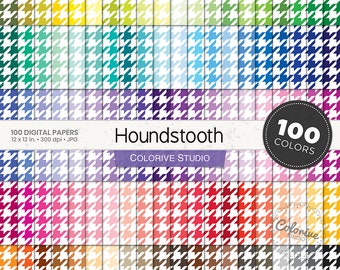 Houndstooth Digital Paper: 100 Rainbow Colors (Digital Download)
