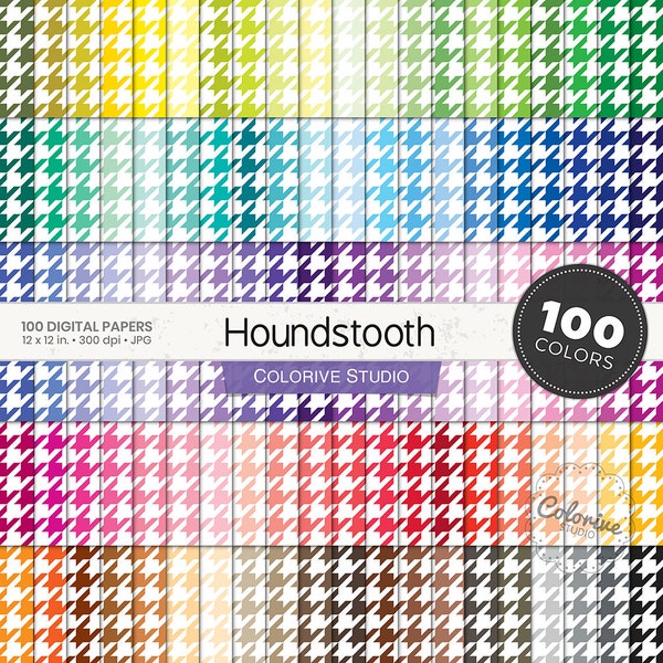 Houndstooth digital paper 100 rainbow colors white hounds tooth textile pattern bright pastel background printable scrapbook papers