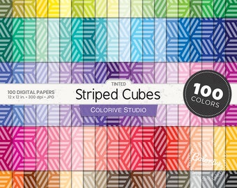 Papel digital de cubos isométricos: 100 colores arcoíris (descarga digital)