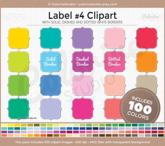 300 Bracket Label Clipart in Rainbow Colors With Solid Dashed | Etsy