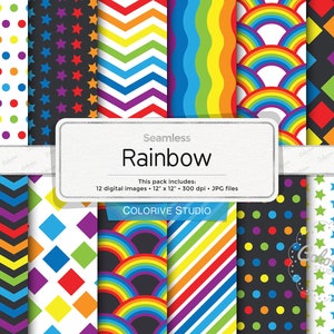 Papier numérique arc-en-ciel, rayures colorées à pois chevrons étoiles motifs arc-en-ciel, papiers de scrapbooking d'arrière-plan usage personnel et commercial