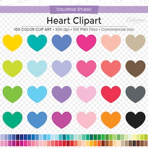 100 cuori clipart arcobaleno colori simpatici cuori piatti solido amore clipart png illustrazione pianificatore adesivi uso personale e commerciale