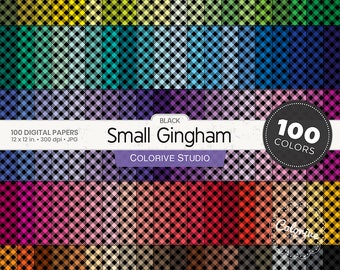100 Seamless Black Gingham Digital Papers, Rainbow Pastel Bright Neutral Colors, Scrapbooking Background Pattern